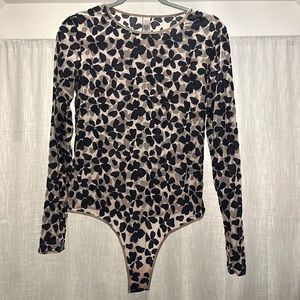 Victoria's Secret Navy Blue/Creme Floral Velvet Thong Bodysuit